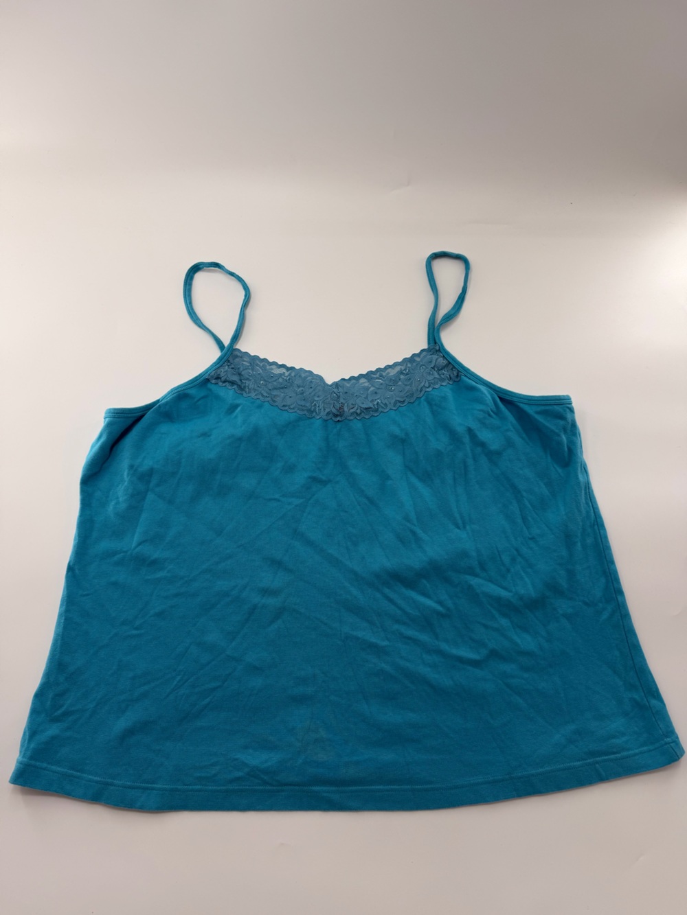 Y2K Plus Size Lace Trim Cami Camisole Tank Top Beaded Spaghetti Strap Blue SZ 24